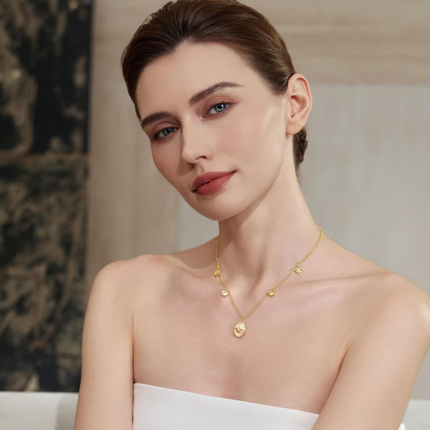 Cicy Bell Women's 14k Gold Plated Necklace Oval Shell Pearl Cubic Zirconia Elegant Necklaces Trendy Jewelry Gift For Lover Mom Wife - Image 5