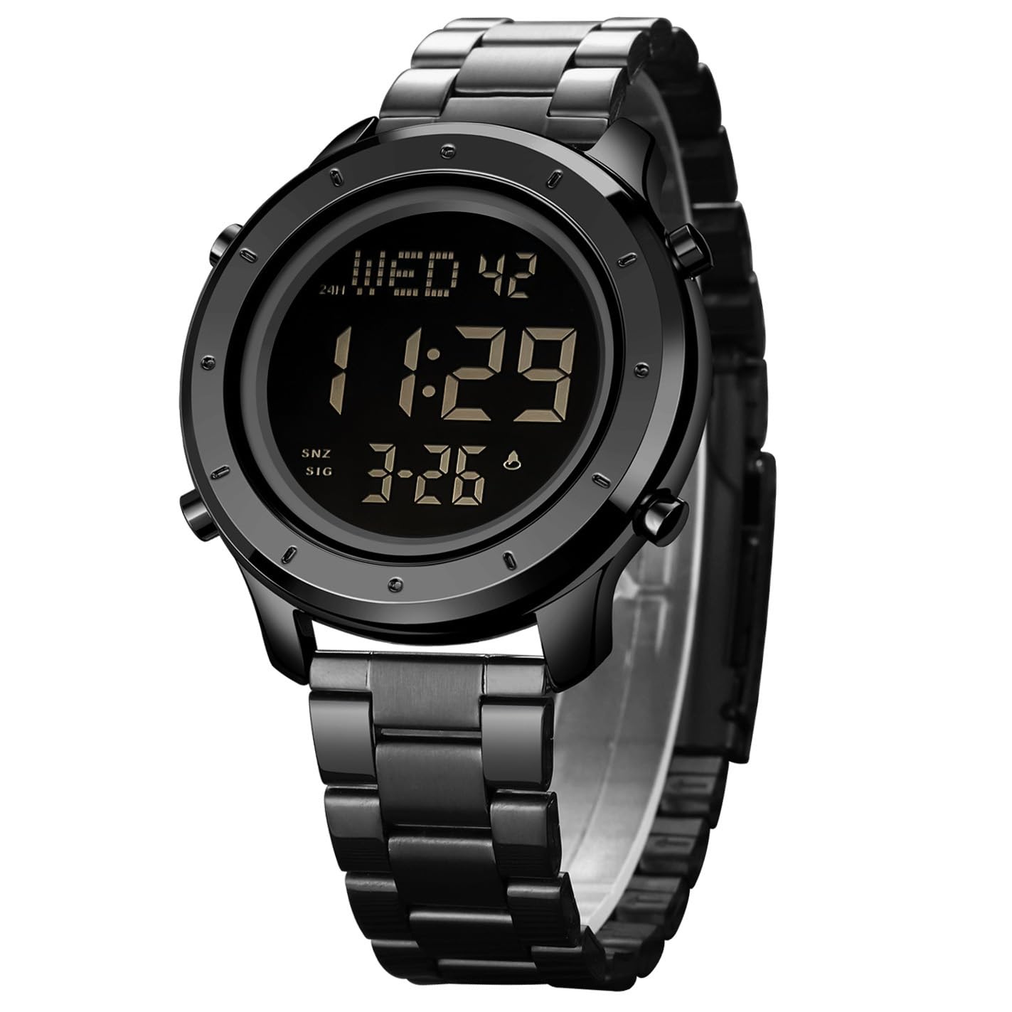 Montre numérique pour Homme en Cuir avec LED Minimaliste et chronomètre étanche en Acier Inoxydable