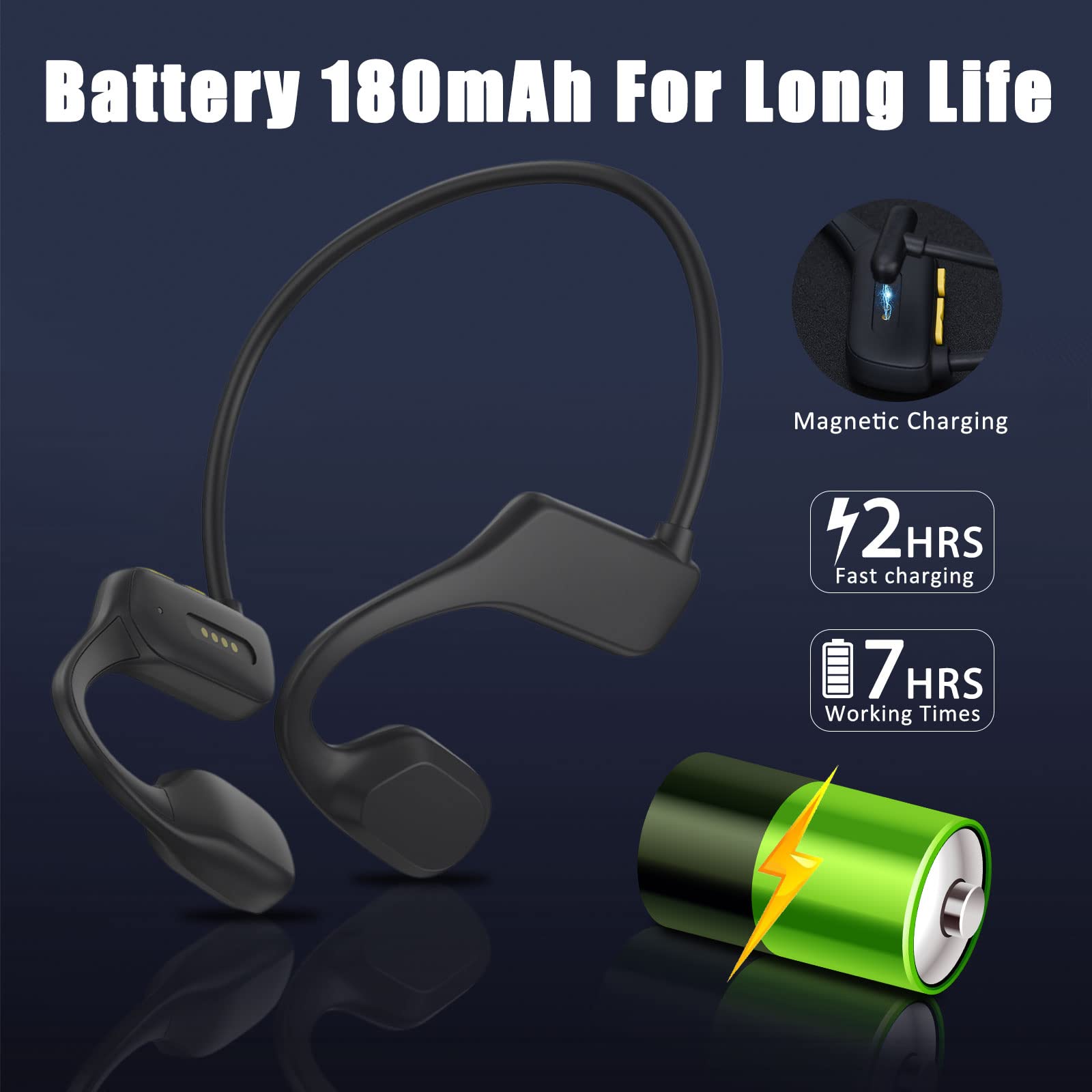 Casque Conduction Osseuse Étanche,Casque sans Fil Bluetooth 5.2 avec Micro et Lecteur MP3, Ecouteurs De Sport Natation Étanche IP68 et Mémoire 32G Intégrée pour Course à Pied/Vélo/Natation