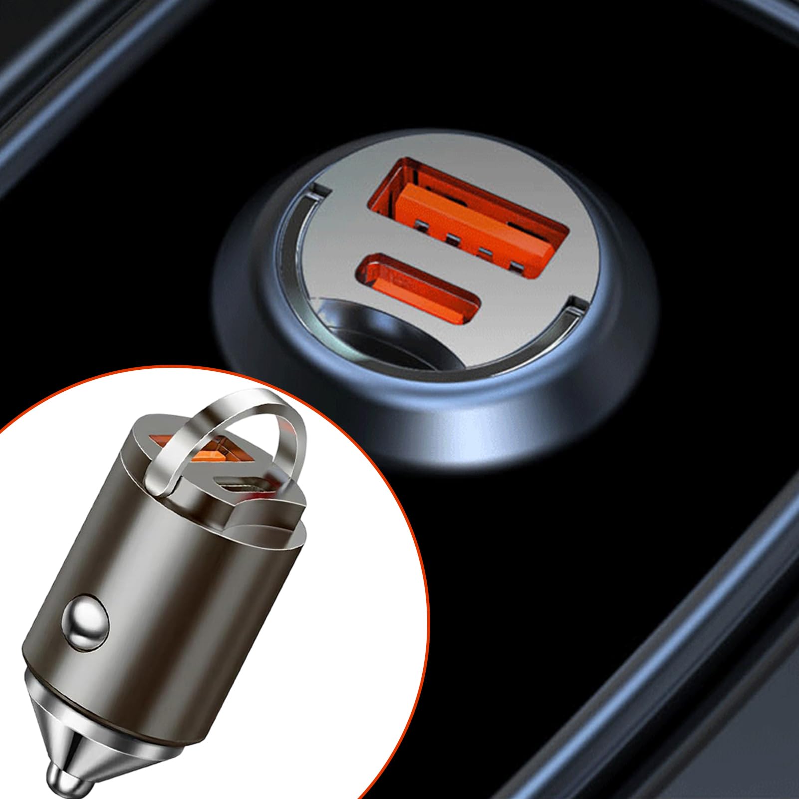 Caricabatterie da auto a ricarica rapida, doppia presa di ricarica, adattatore compatto in lega di zinco, accessorio per tablet, viaggi su strada, smartphone, veicoli e camion