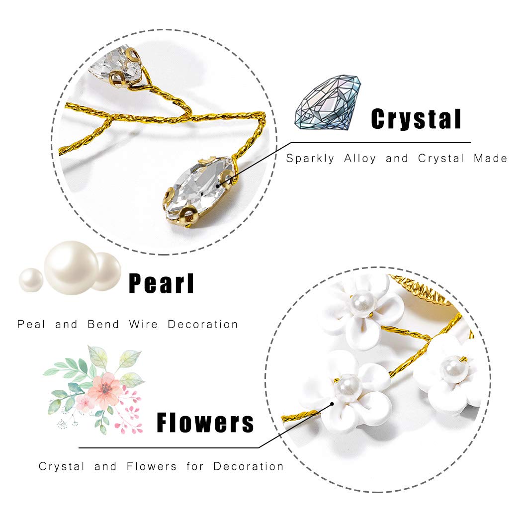 JAKAWIN Bride Flower Wedding Hair Vine Crystal Hair Piece Pearl Bridal Headpiece Leaf Hair Accessories for Women and Girls HV103 (Gold) - Image 6
