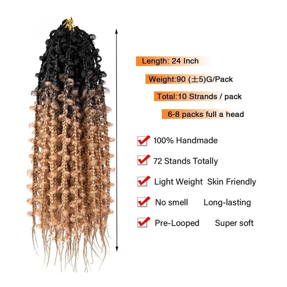 Koński ogon 24-calowe syntetyczne warkoczyki typu box braids, 6 sztuk, gotowe do splatania, szydełkowane(Natural Black+Dark Blonde)