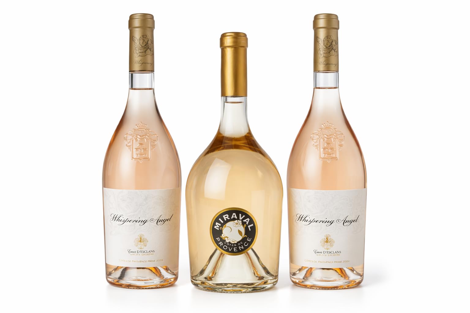 Pack 3 Botellas Rosado Premium Côtes de Provence – 2 Whispering Angel + 1 Miraval – Vino Rosé Francés AOC – Edición Especial