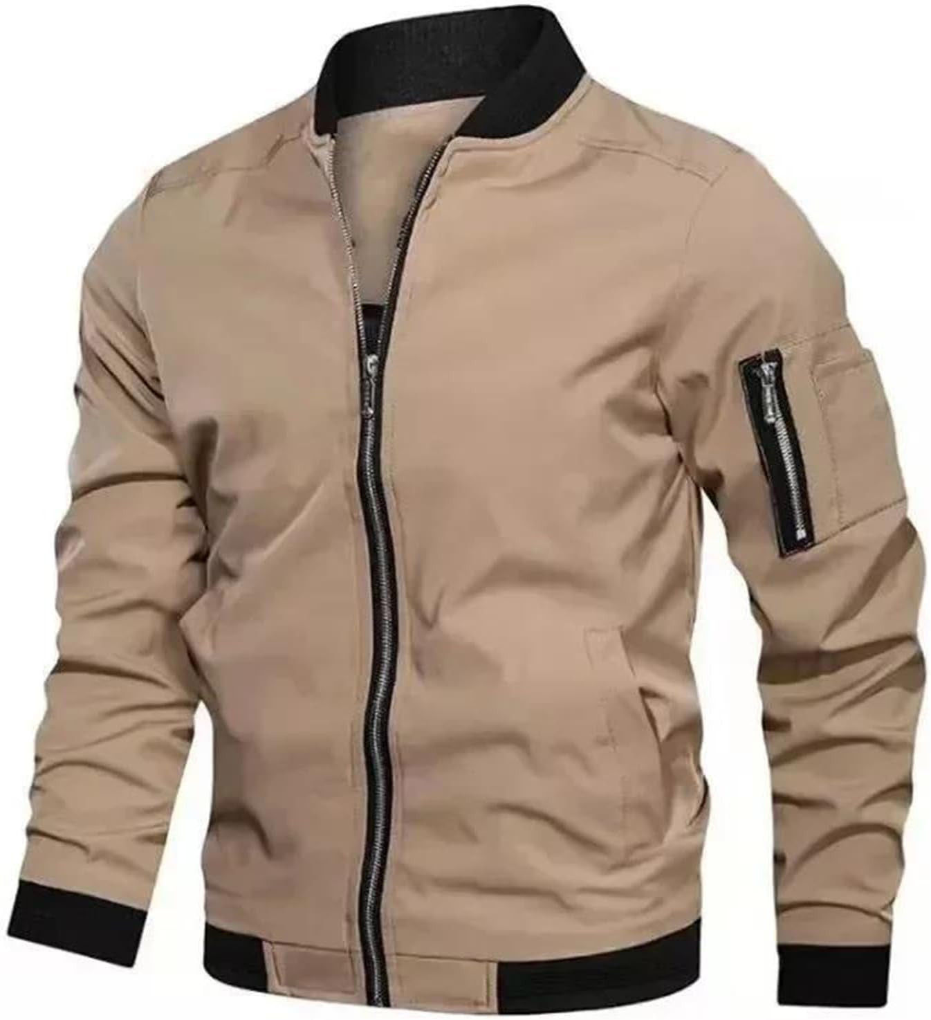 Men's Casual Zipper Jacket Long Sleeve Solid Outdoor Sports Coat Thin Fall Cotton Lightweight Jackets