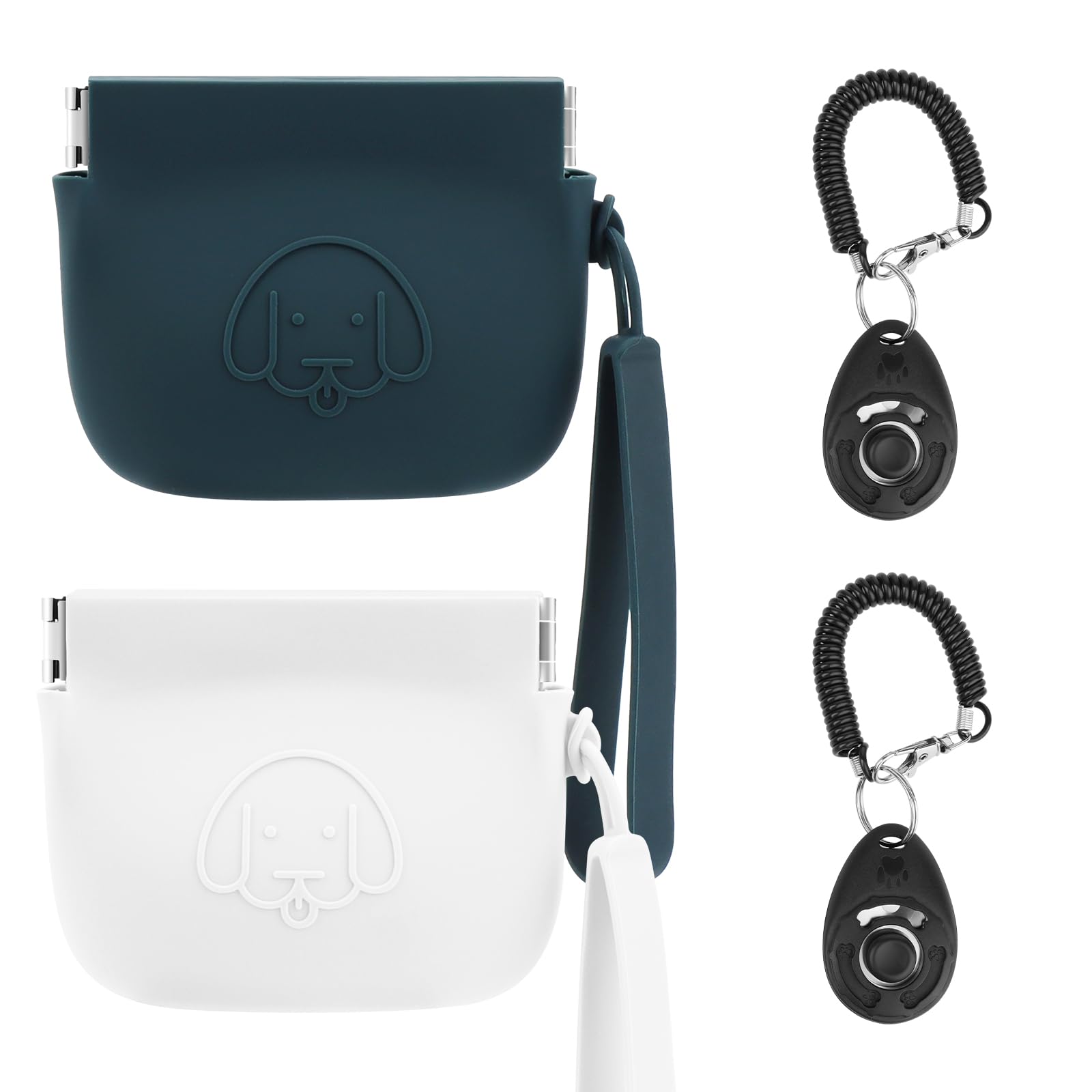 WALLFID Silicone Dog Treat Pouch Small Bag,Auto Closure,with Pet Training Clicker,Walking Bag for Dog and Cat,Pocket Size,Easy to Clean,Odorless (