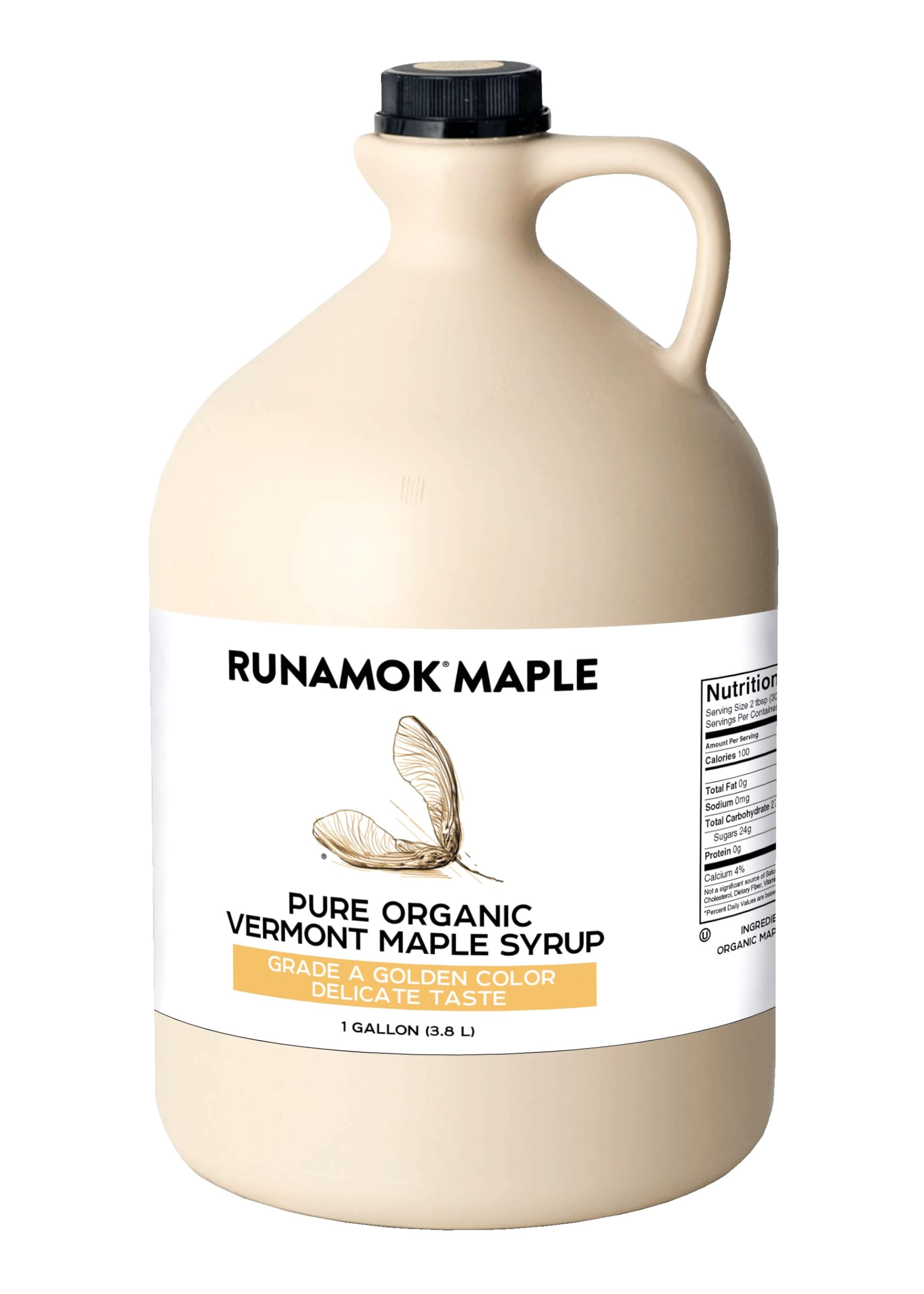Runamok Organic Maple Syrup, Grade A Golden, 1 Gallon, Vermont, Pure Natural Sweetener, Delicate Buttery Maple Flavor, Hints of Vanilla, Certified Organic, Perfect for Baking, Pancakes, and Desserts
