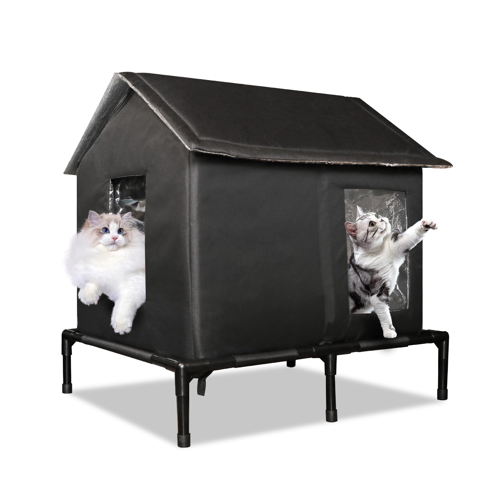 Casa para gatos al aire libre, resistente a la intemperie, extra grande, elevada, para exteriores e interiores, refugio aislado para gatos callejeros con cremallera, tienda de campaña