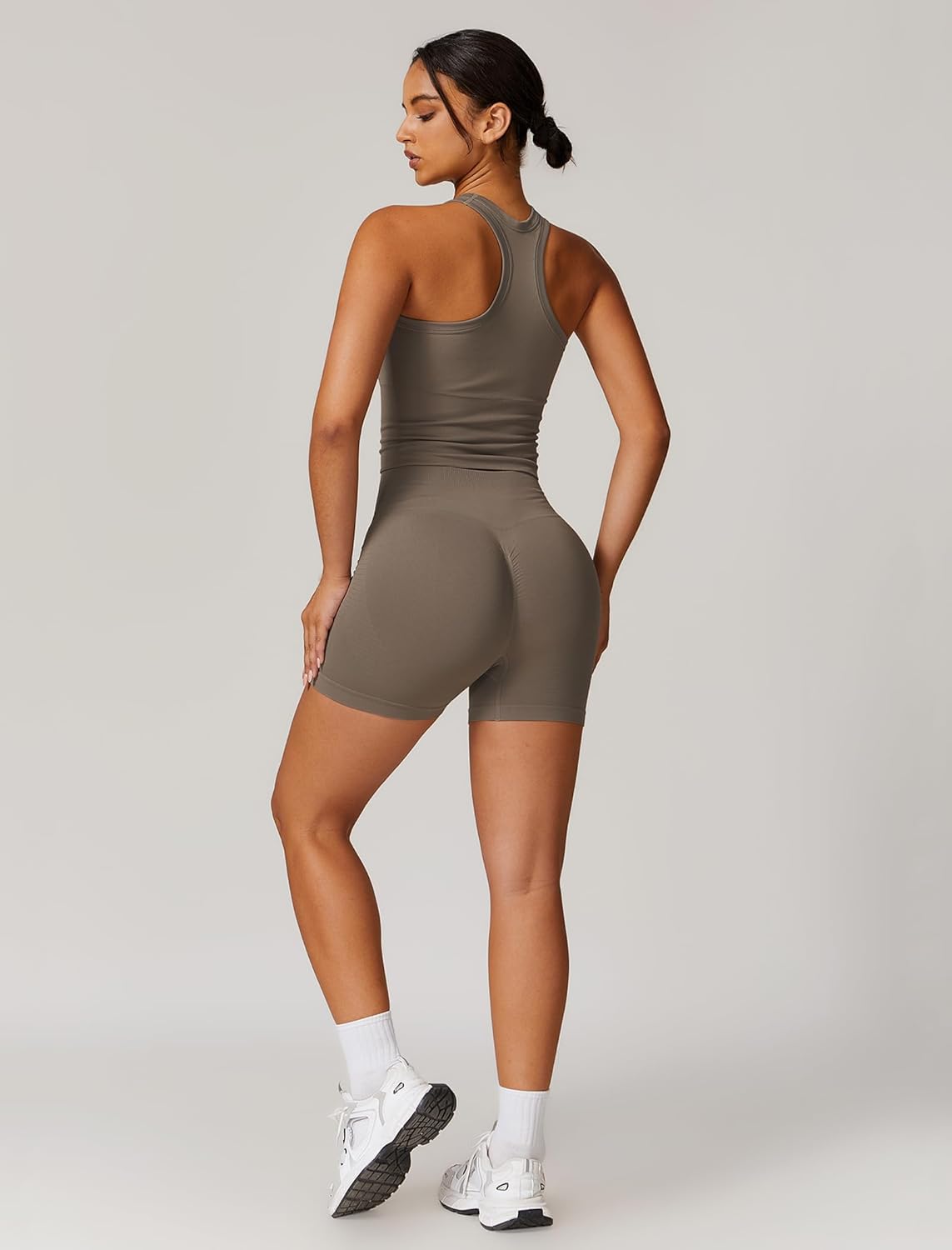 Womens Workout Sets Racer-back Tank Top Matching High Waist Biker Shorts Gym Yoga Jogger Outfits Work Out Clothes - Image 5