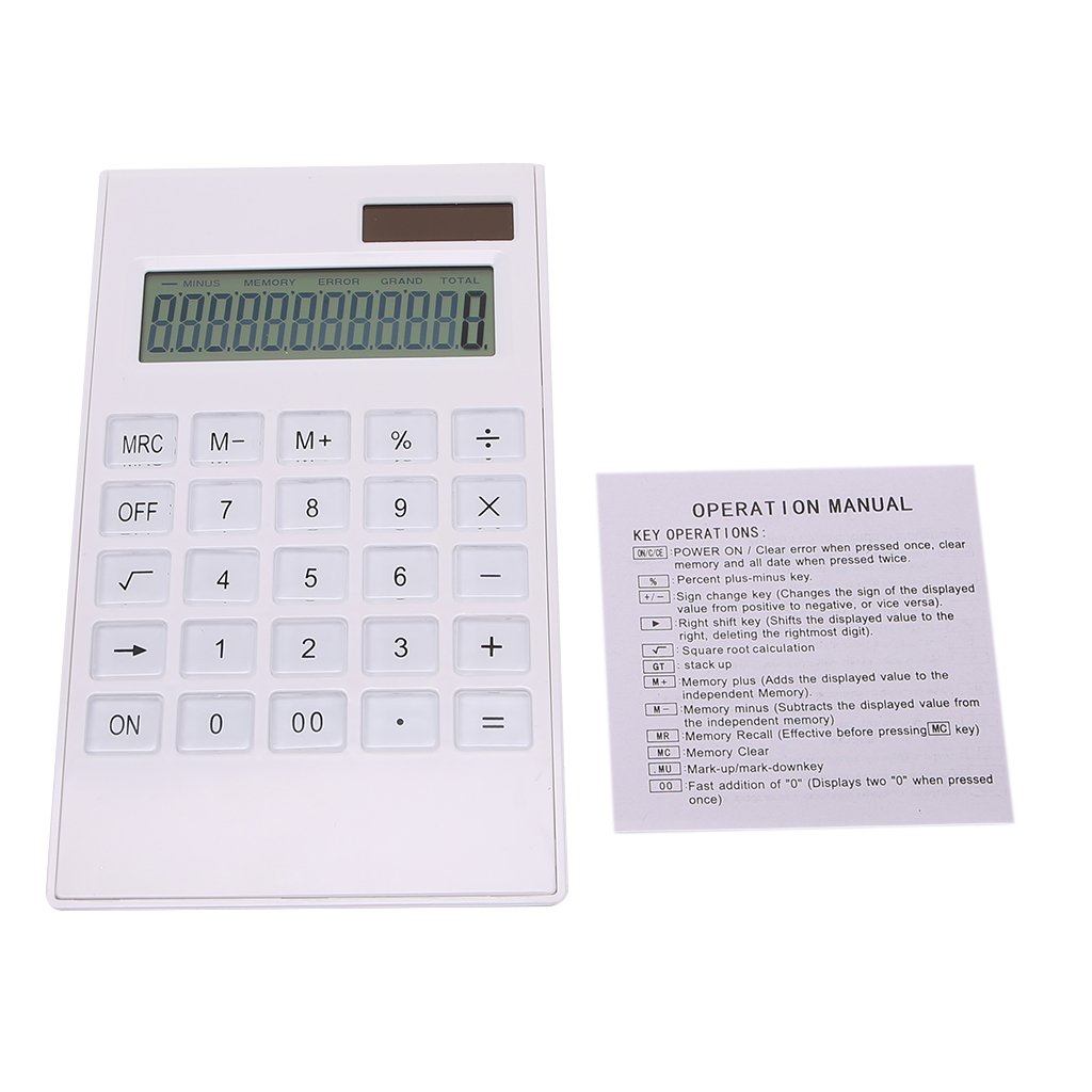 Oranmay 12 Digital Dual Power Supply Solar Energy Crystal Key Handheld Calculator (White)