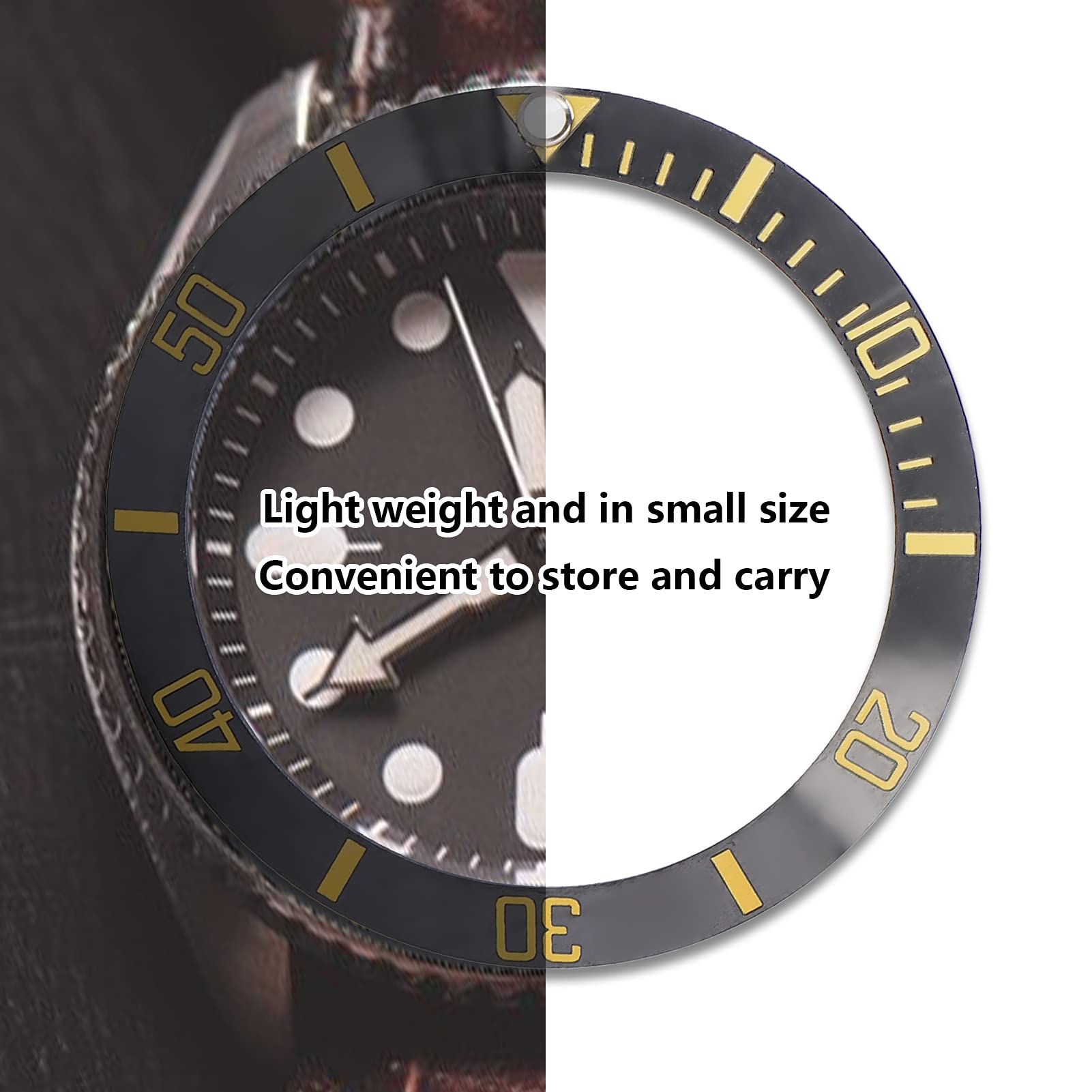 Watch Bezel Insert Ceramic Watch Bezel Insert Bezel Insert Loop Ring Replacement Parts Accessory for Watch Repair Professionals (Black+Gold)