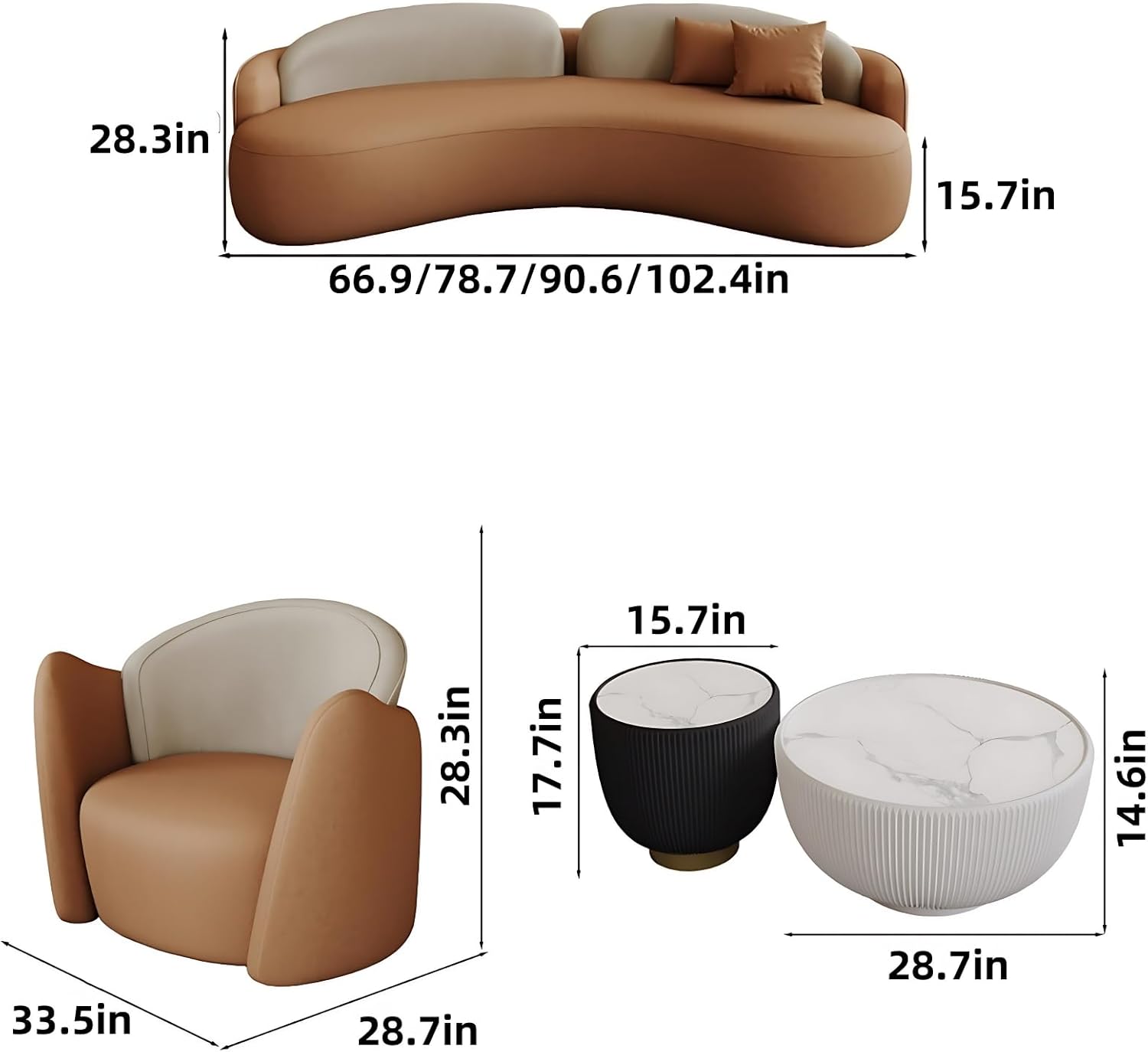 102.4IN Modern Modular Sofa, with Coffee Table & Easy to Clean Surface | Comfortable Couch Sets for Living Room, Sectional Couches for Living Room (Sofa + Coffee Table + 2 Chairs)