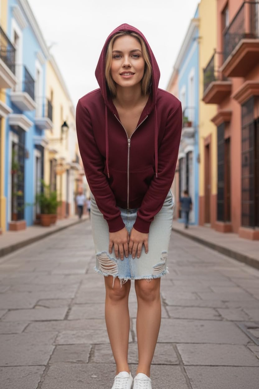 ToBeInStyle Women’s Soft French Terry Long Sleeve Zip-Up Hoodie Active Jacket w/Metal Zipper