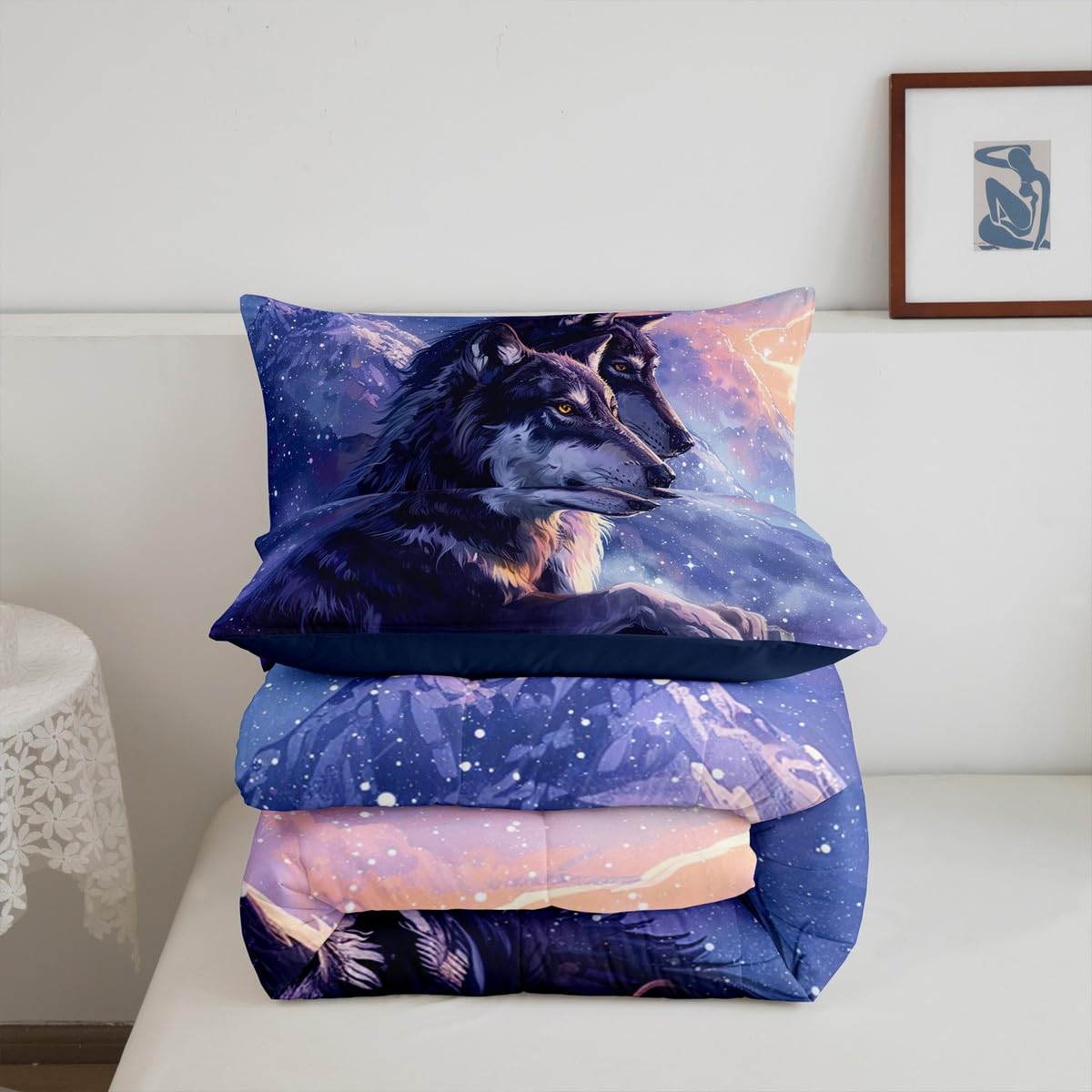 Wolf Howling Bedding Set King Size - Wild Animal Comforter For Kids, Teens, & Wildlife Lovers - View #3
