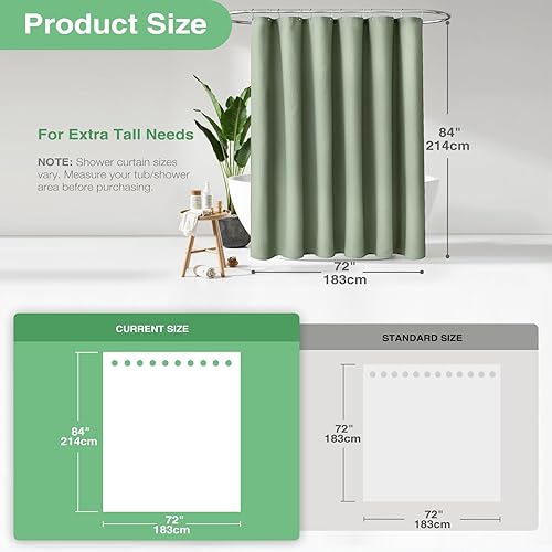 Vista 85 de Dynamene Cortina de ducha larga de tela negra – Cortinas de ducha de tela alta y resistente con textura de gofre, juego de cortina de baño de lujo