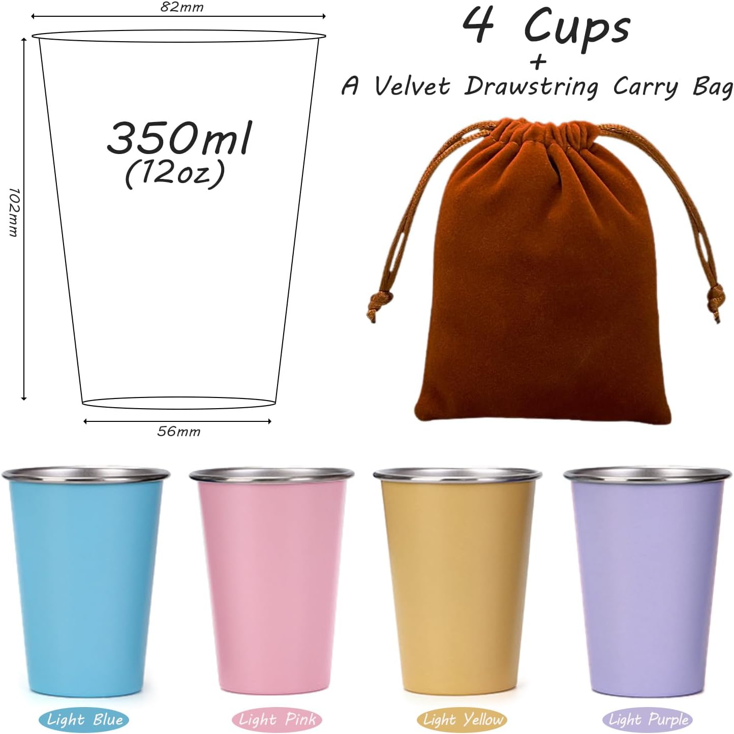 LOZACHE Stainless Steel Cups for Kids, 4 Pack 12oz Metal Cups Pint Tumbler Premium Camping Drinking Glasses Stackable Pint Tumblers for Boys Girls Children Adults, BPA Free, Unbreakable - Image 2