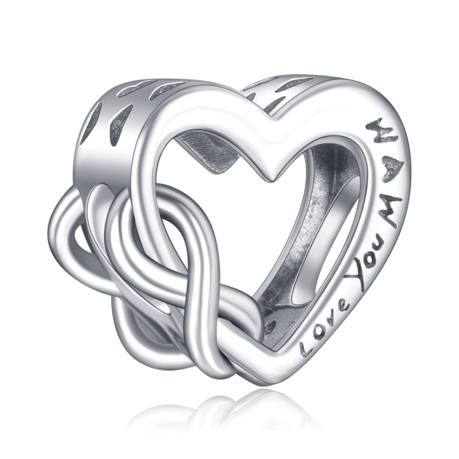 Annmors Love Heart Charm Donna argento Ciondolo a forma di, in argento Sterling 925, compatibile con braccialetti e collane europei