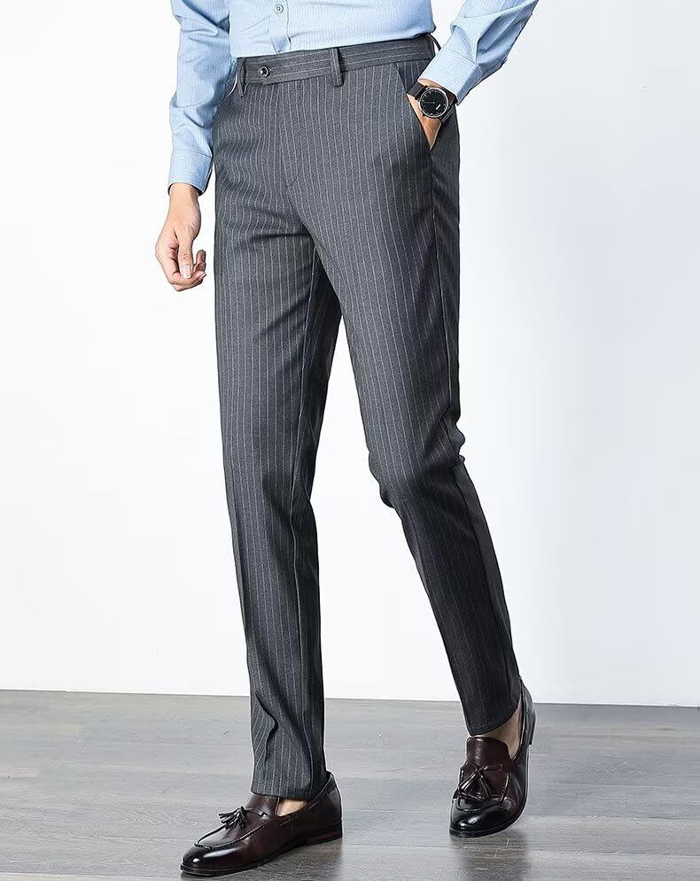 Men's Pinstripe Dress Pants Casual Striped Trousers Slim Fit Lightweight Classic Business Suit Pants Separate4