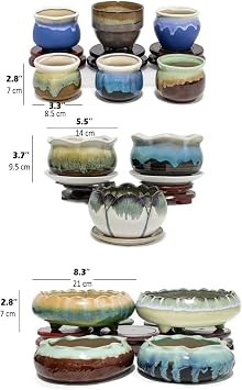 Dahlia 8.3'' Inch Large/Shallow/Wide Drip Glazed Ceramic Planter/Succulent Pot/Plant Pot, Blue