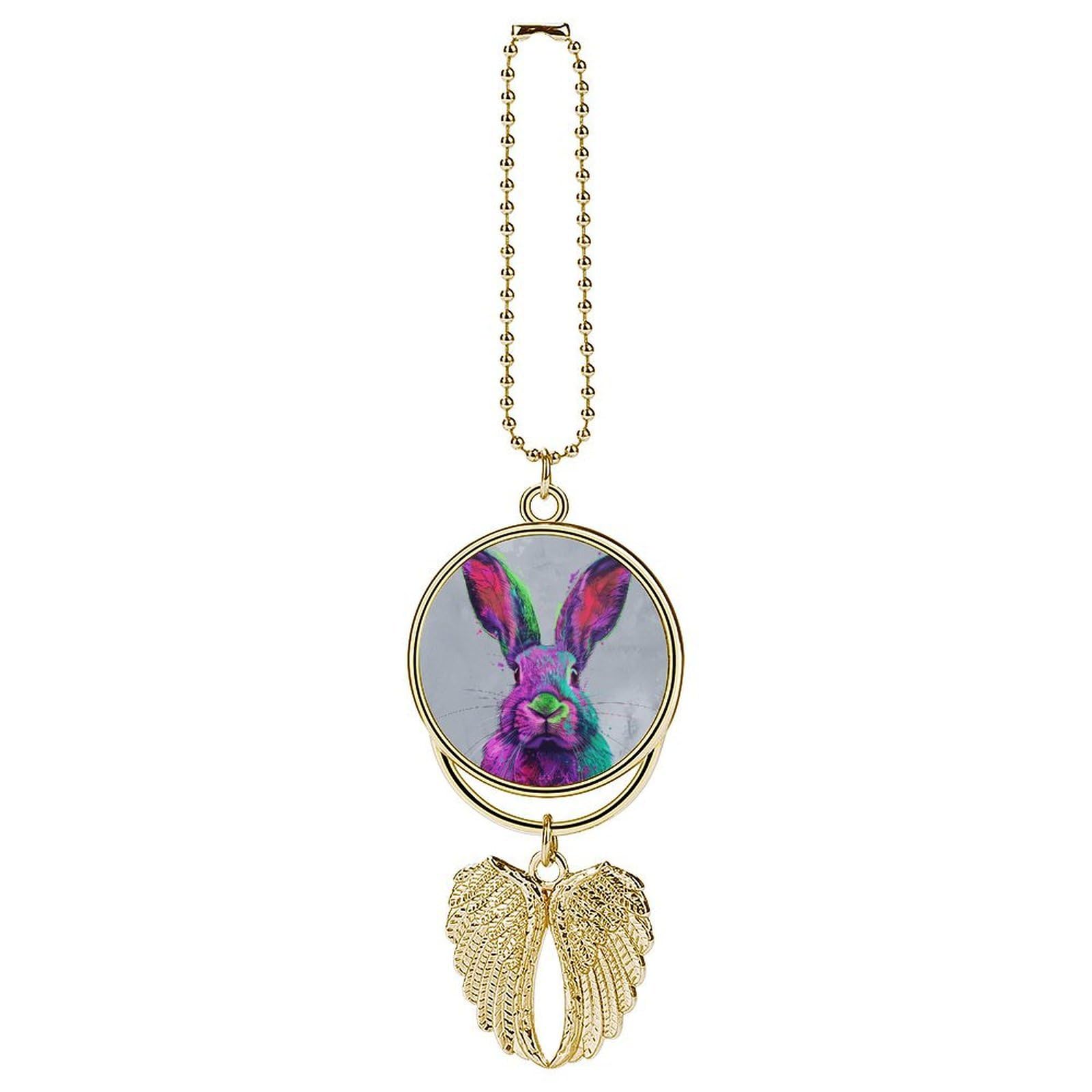 Bright Color Rabbit Car Pendant Car Rearview Mirror Pendant Custom Photo Car Hanging Ornament Car Rear View Mirror Hanging Accessories Angel Wing Car Charm Gift for Men Women