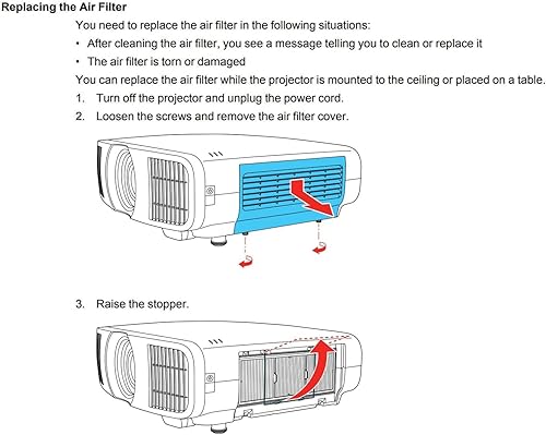 Miniatura 34 de AWO Filtro de aire de proyector de repuesto para EPSON ELPAF60 / V13H134A60, EB-720, EB-725W, EB-725Wi, EB-735F, EB-735Fi, EB-750F, EB-755F