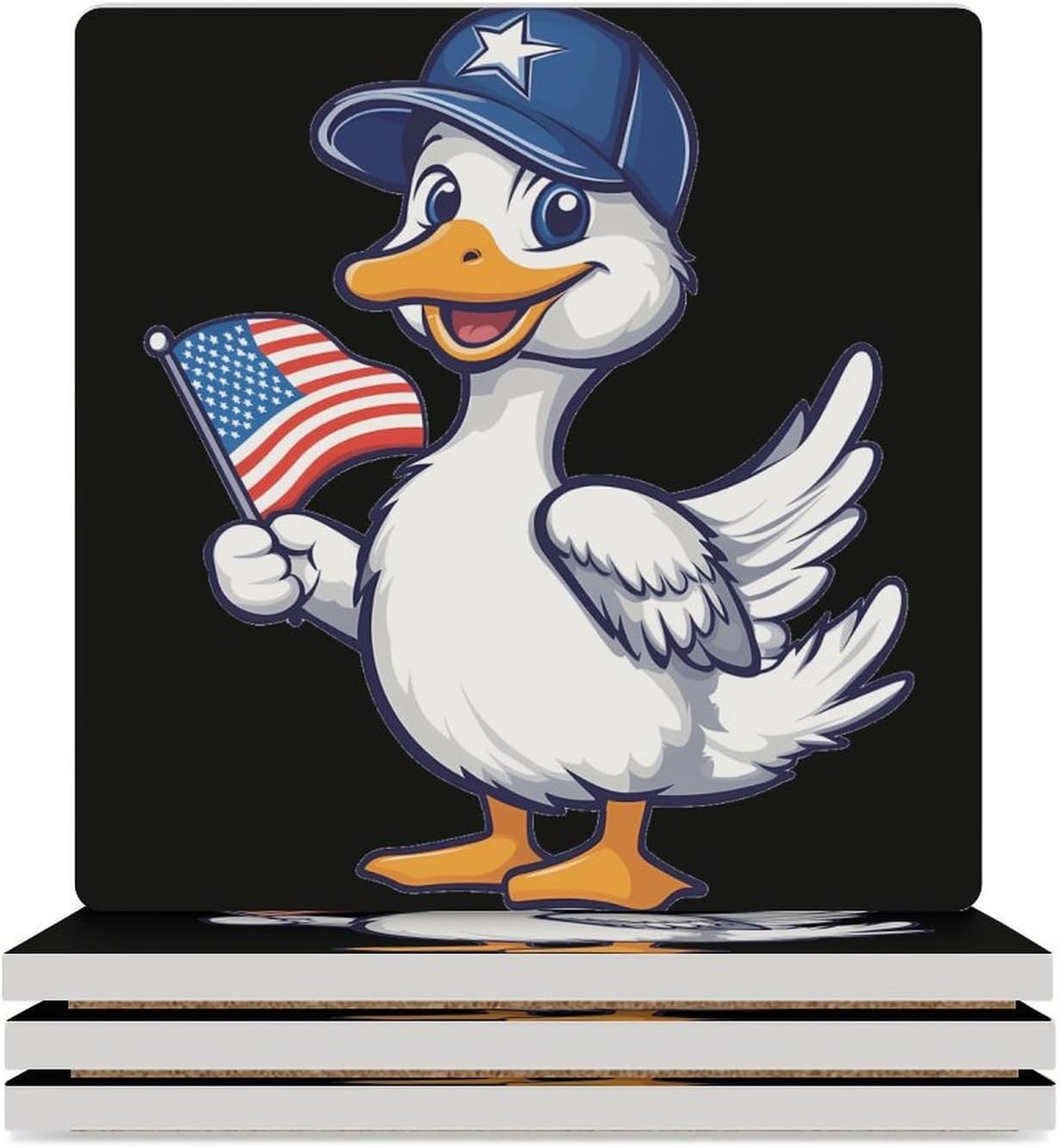 Goose 4th of July USA Flag Ceramic Coasters Square Drinks Coaster Coffee Table Decor Table Coaster for Home Bar