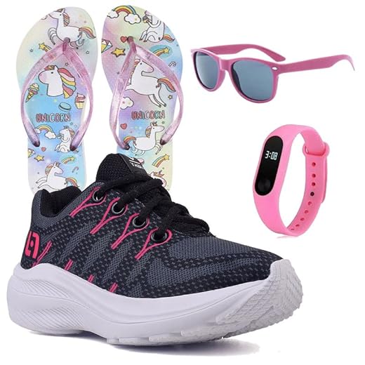Tenis Infantil De Amarrar Meninas Leve Desenhos LIGHT + Chinelo Oculos Relogio Cor:Preto;Tamanho:32