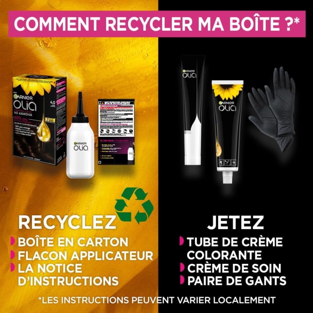 Garnier Coloration Permanente - Sans Ammoniaque - Aux Huiles Naturelles de Fleurs - Marron Glacé (4.15) - Olia : La Coloration Idéale pour Cheveux Sains - Vue détaillée 3