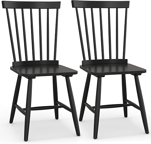 KOTEK Windsor - Juego de 2 sillas de comedor de madera con respaldo de eje y asiento ancho, capacidad de peso de 400 libras, sillas laterales sin