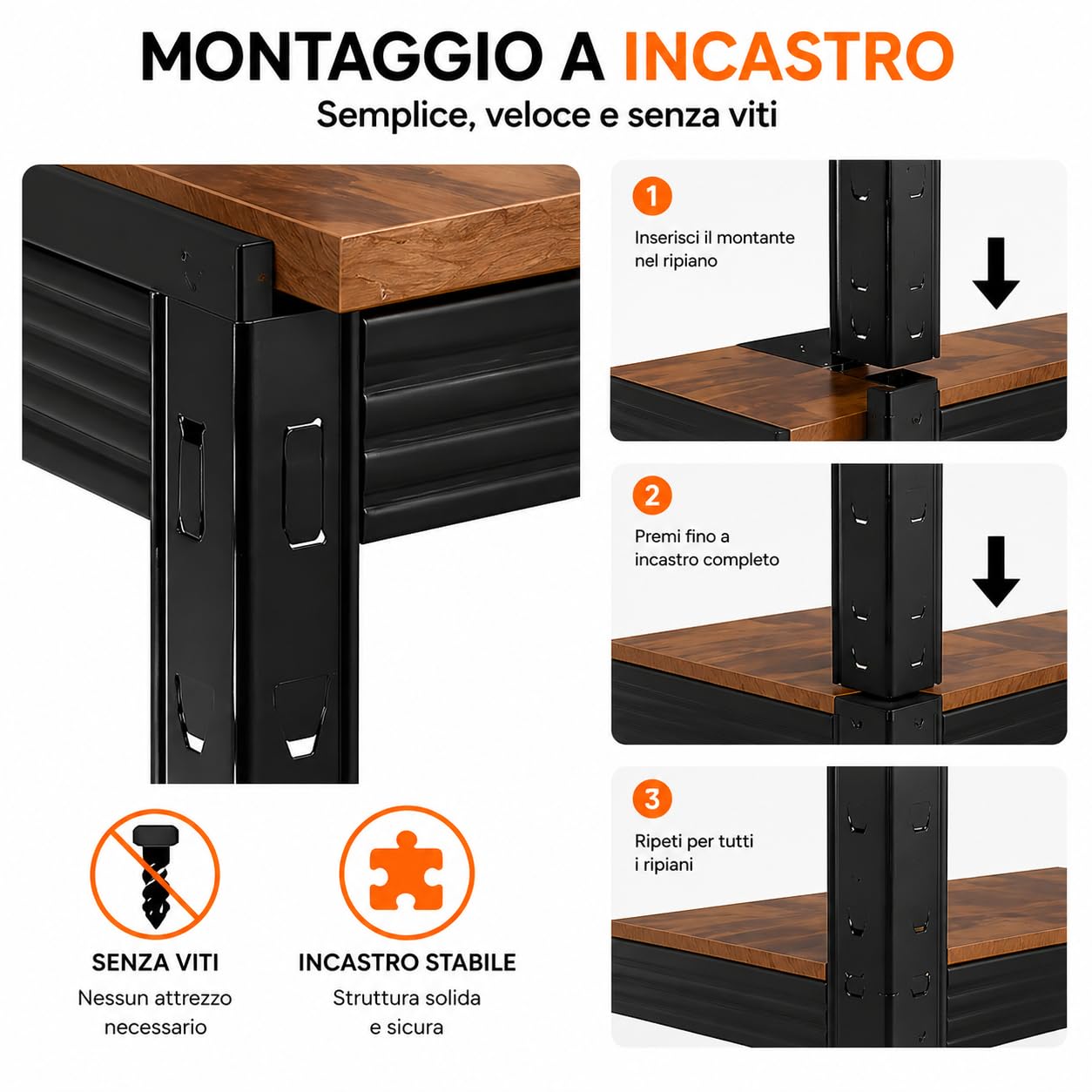 KOMBO - Scaffale Industrial 5 Ripiani in Acciaio e MDF Effetto Legno – Libreria Modulare Portata 875 kg, Struttura Robusta per Garage, Ufficio e Casa, 90x40x180 cm