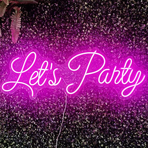 HJSNEON Let's Party LED Neon Sign Light, 27" Large 3D Pink Neon Tube Decoration Light for Bar Pub Club, Bachelorette Party, Engagement Birthday Party, Wedding, Home Wall Hanging Light (Pink)