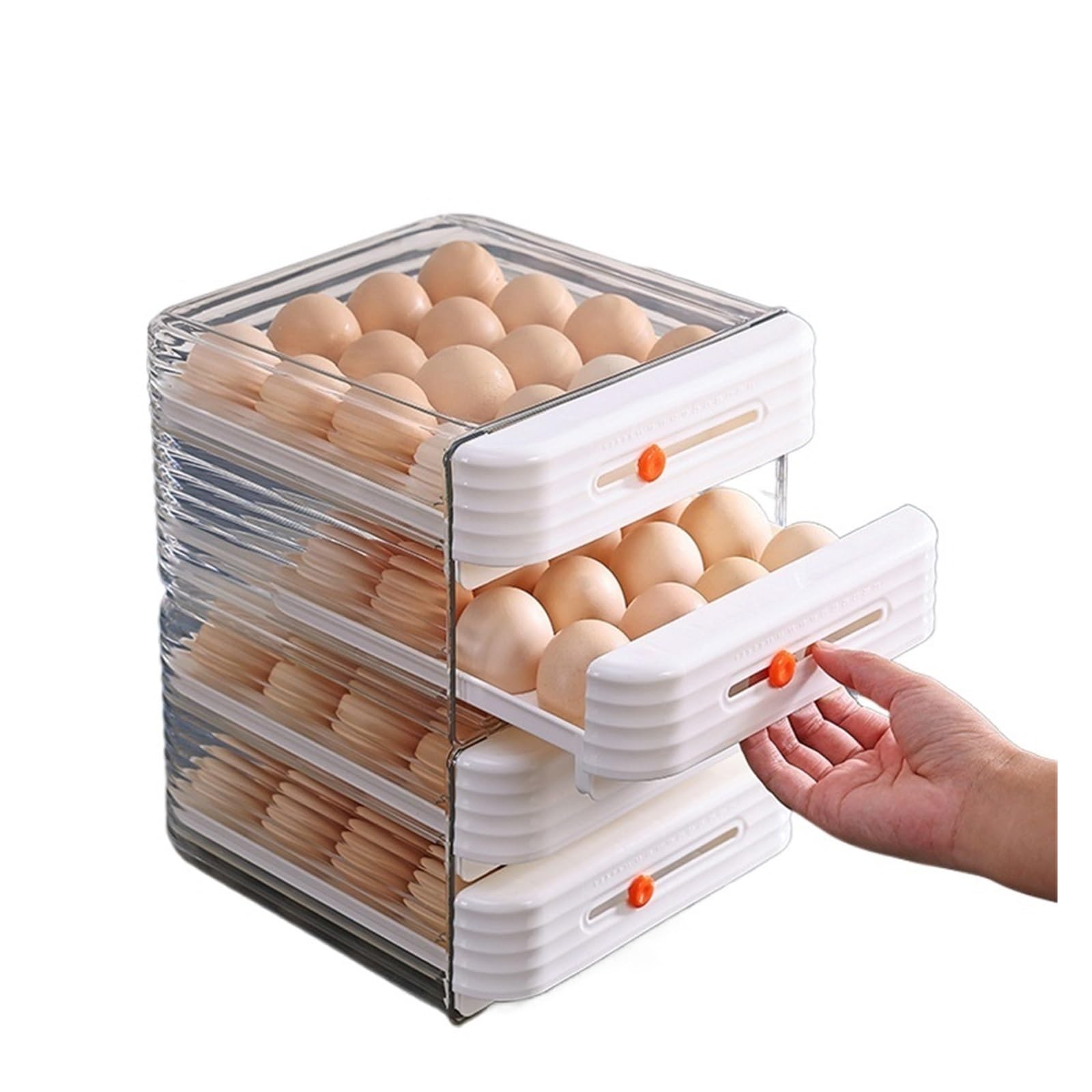 WEIJTLBOD Double-Layer Egg Organizer Refrigerator Storage Box 32 Grids Drawer Type Stackable Clear Plastic Eggs Holder Kitchen