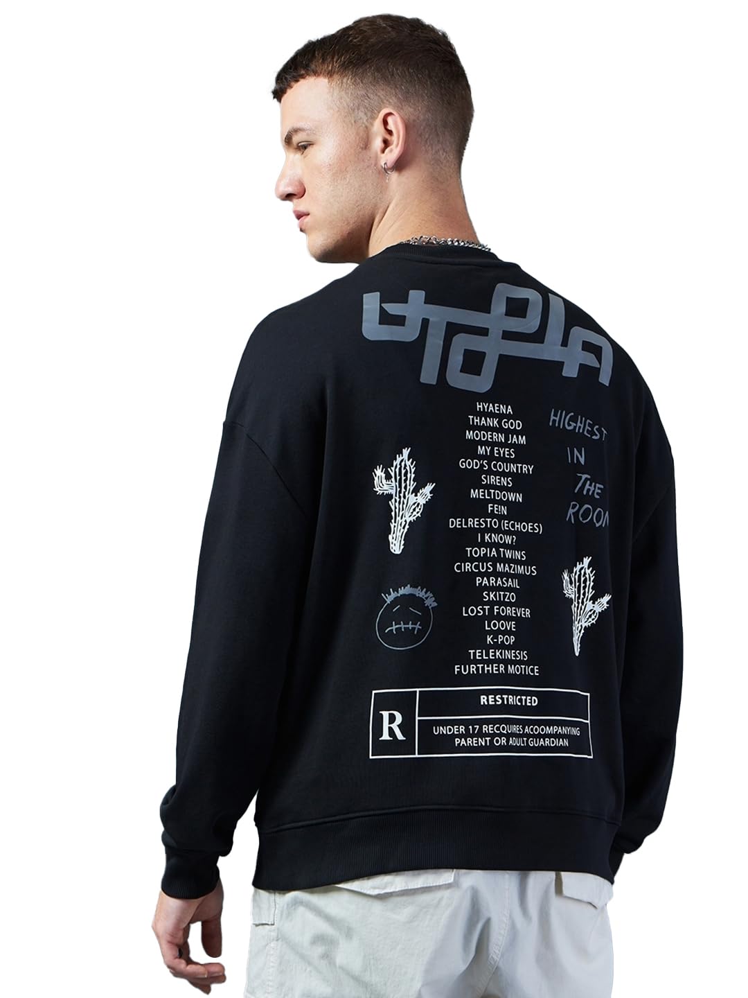 BewakoofMen's Graphic Printed Oversized Fit Full Sleeve Round Neck Terry Sweatshirt