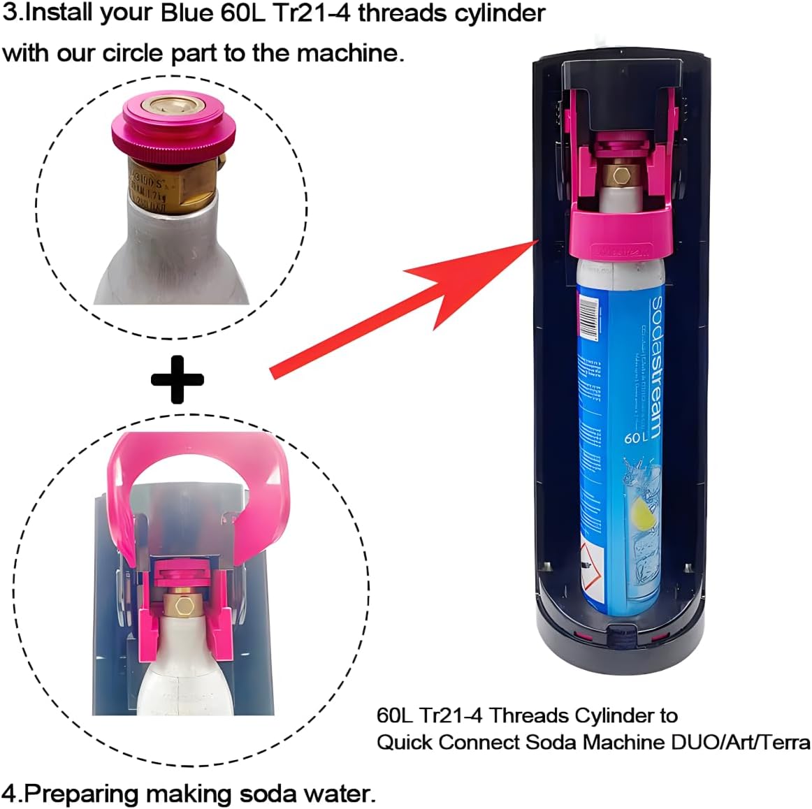 Quick Adapter for CO2 Soda Machine,Connecting Original blue CO2 Cylinder with TR21-4 Male Thread,Compatible with Terra/Art/DUO Soda Maker
