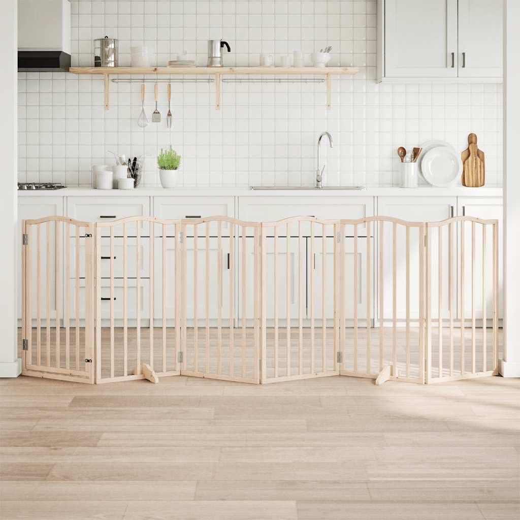Rejilla para perros con puerta plegable, 6 paneles, madera de álamo, 300 cm, independiente, con cerradura de puerta y patas para perros, cachorros, protección en el jardín, terraza, patio