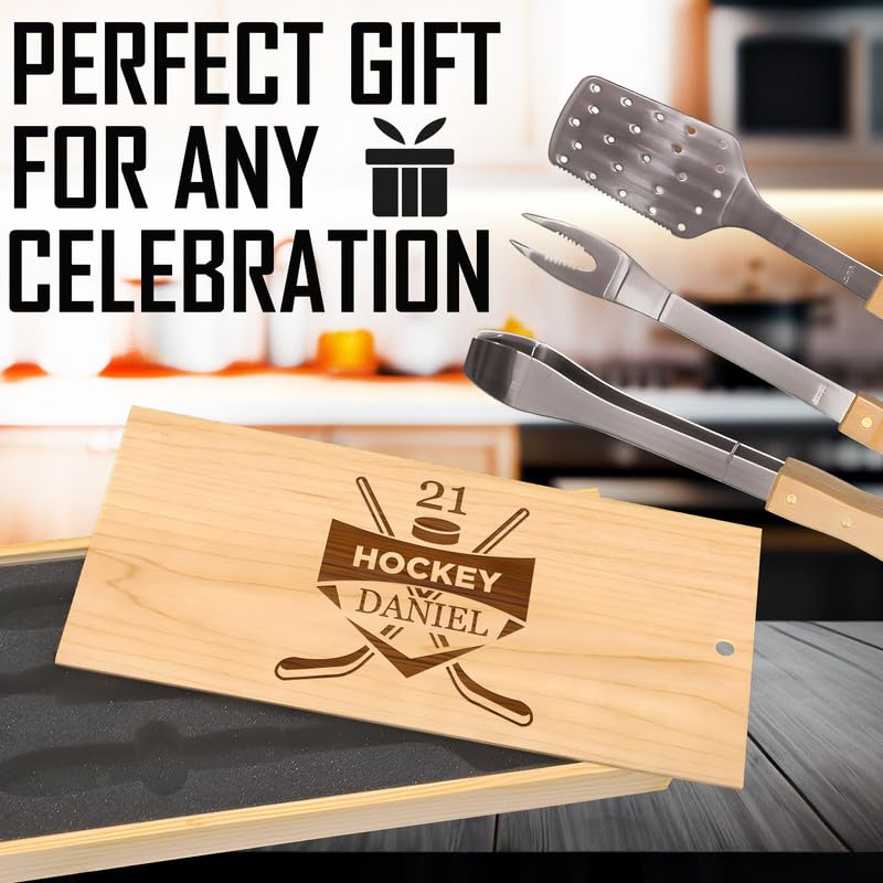 Set de Parrilla con Grabados Personalizados en Palo de Hockey miniatura 3