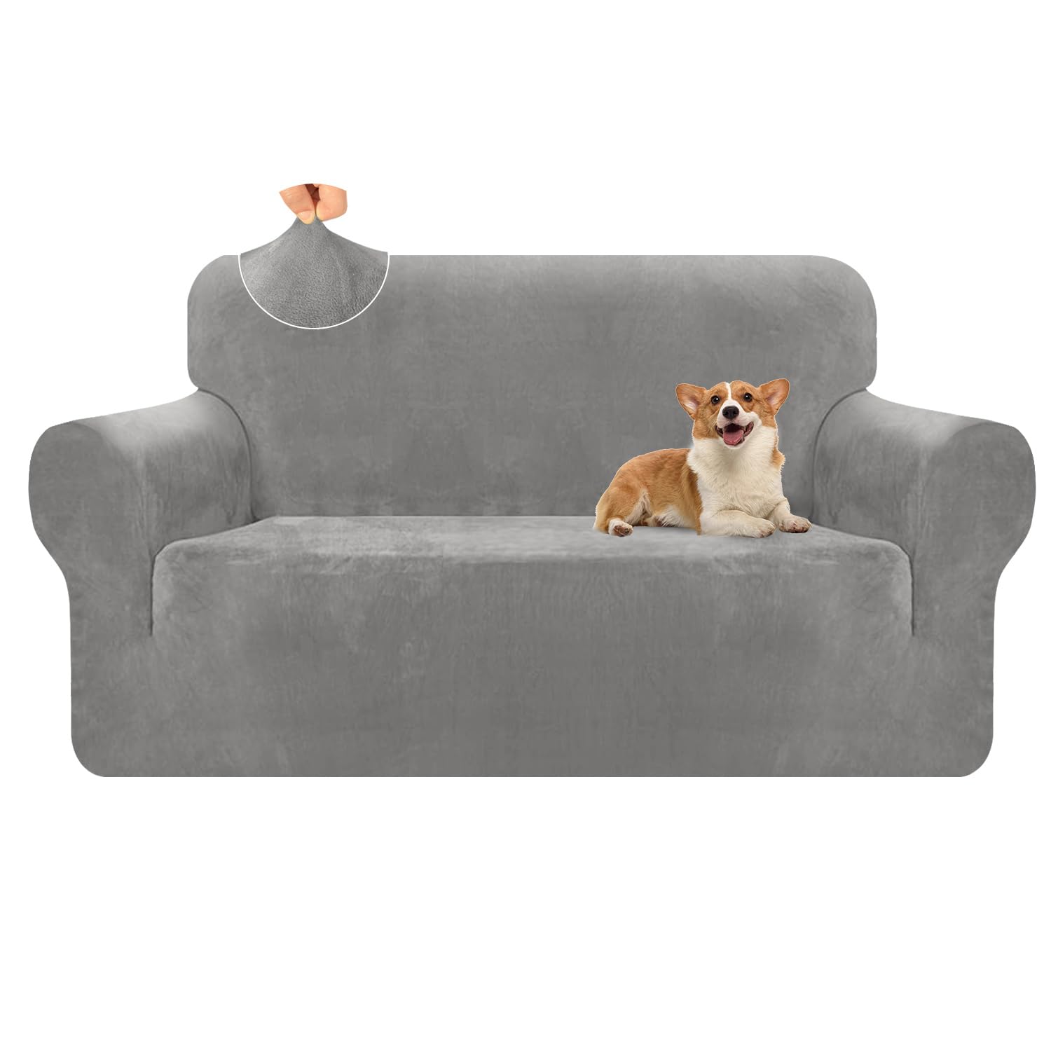 Granbest Luxury Thick Velvet Sofa Cover 2 Seater High Stretch Couch Cover Ski-friendly 4 Seasons Universal Sofa Protector for Pets and Kids (2 Seater, Light Grey) — image 1