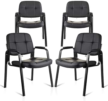 CLATINA Waiting Room Guest Chair with Bonded Leather Padded Arm Rest for Office Reception and Conference Desk Black 4 Pack