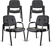 Vista 10 de CLATINA Silla de invitados para sala de espera con reposabrazos acolchado de cuero regenerado para oficina, recepción y escritorio de conferencias