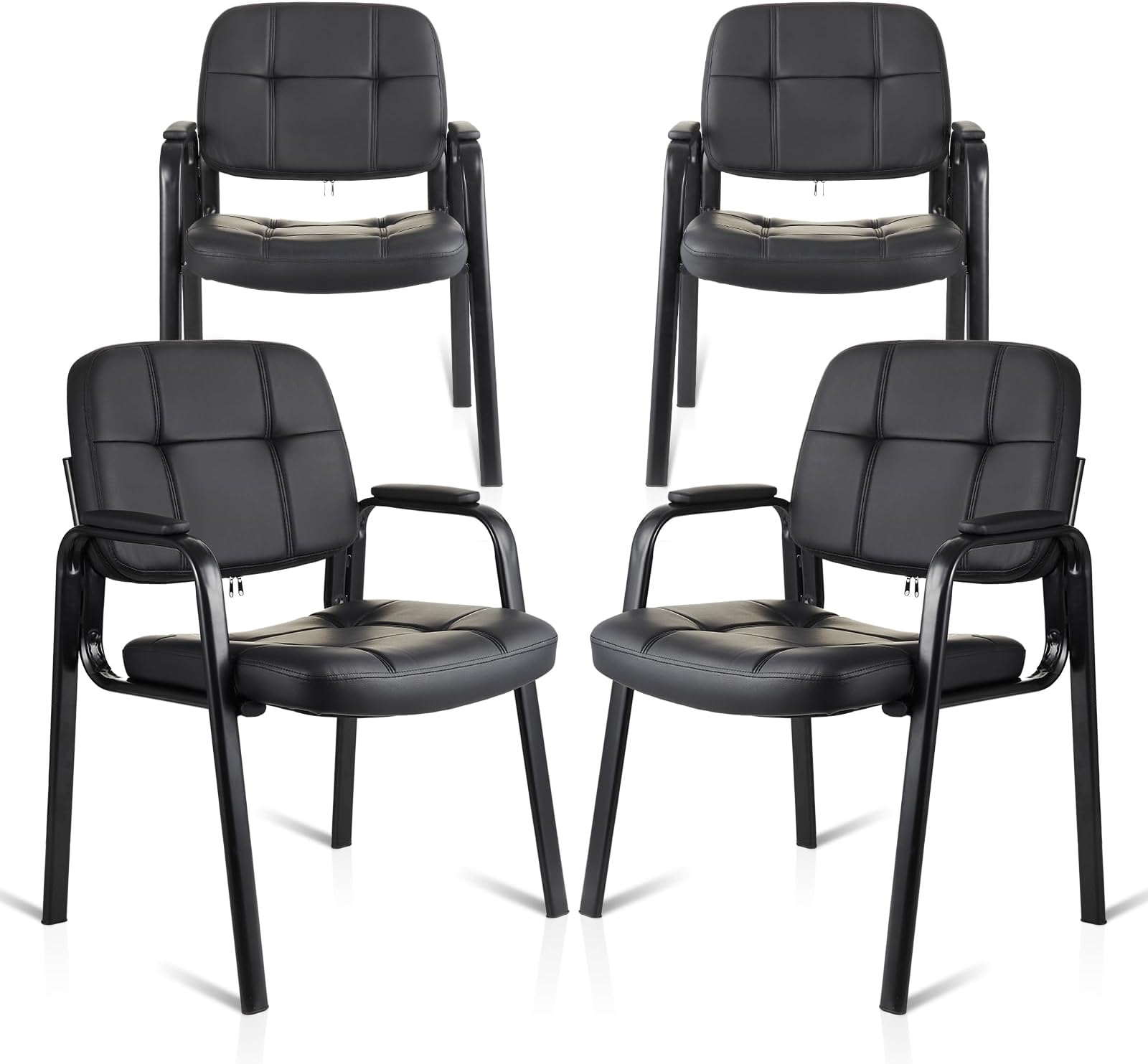 CLATINA Waiting Room Guest Chair with Bonded Leather Padded Arm Rest for Office Reception and Conference Desk Black 4 Pack