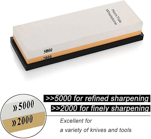 Miniatura 2 de HornTide Afilador de cuchillos de dos caras con piedra de afilar combinada de grano 2000/5000, soporte de plástico de piedra de afilar de 7 pulgadas