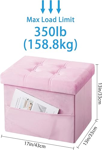 Miniatura 23 de Taburete otomano de almacenamiento, otomana plegable de 17 pulgadas con almacenamiento, banco de almacenamiento de terciopelo con bolsillo lateral,
