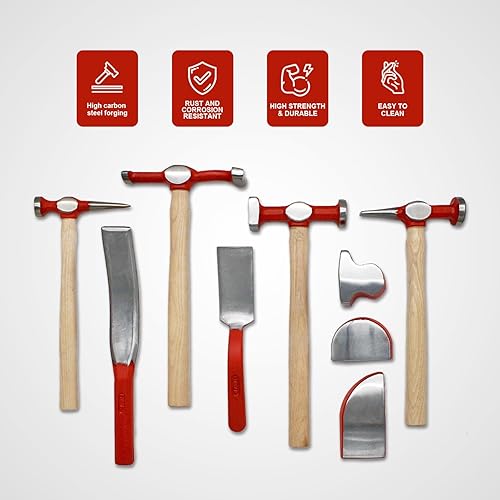 Miniatura 3 de Herramienta de reparación de carrocería automática de 9 piezas, herramienta de guardabarros de cuerpo de acero al carbono, martillo de cuerpo