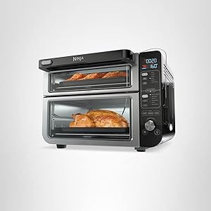 Ninja DCT451 12-in-1 Smart Double Oven with FlexDoor, Thermometer, FlavorSeal, Smart Finish, Rapid Top Convection and Air Fry Bottom , Stainless Steel