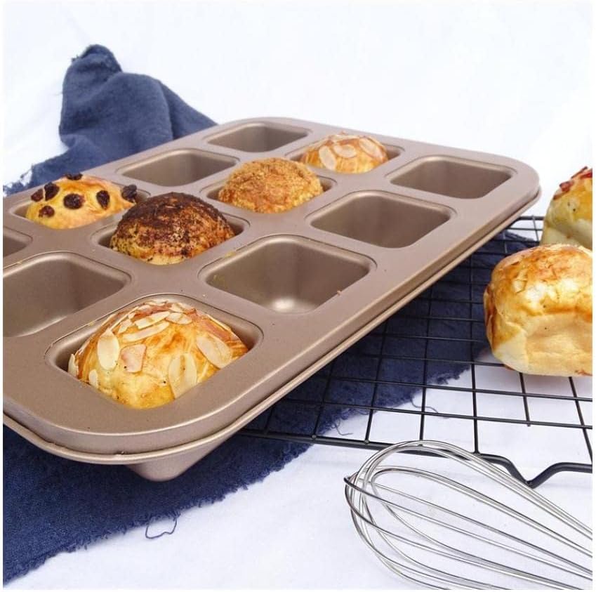 Cake Mold 12 Cupcake Mold Square Mini Pan Burger Muffin Cupcake Mold Household Non-Stick Baking Pan/107 (Color : Black- 6 Cups) (Gold 12 Cups)