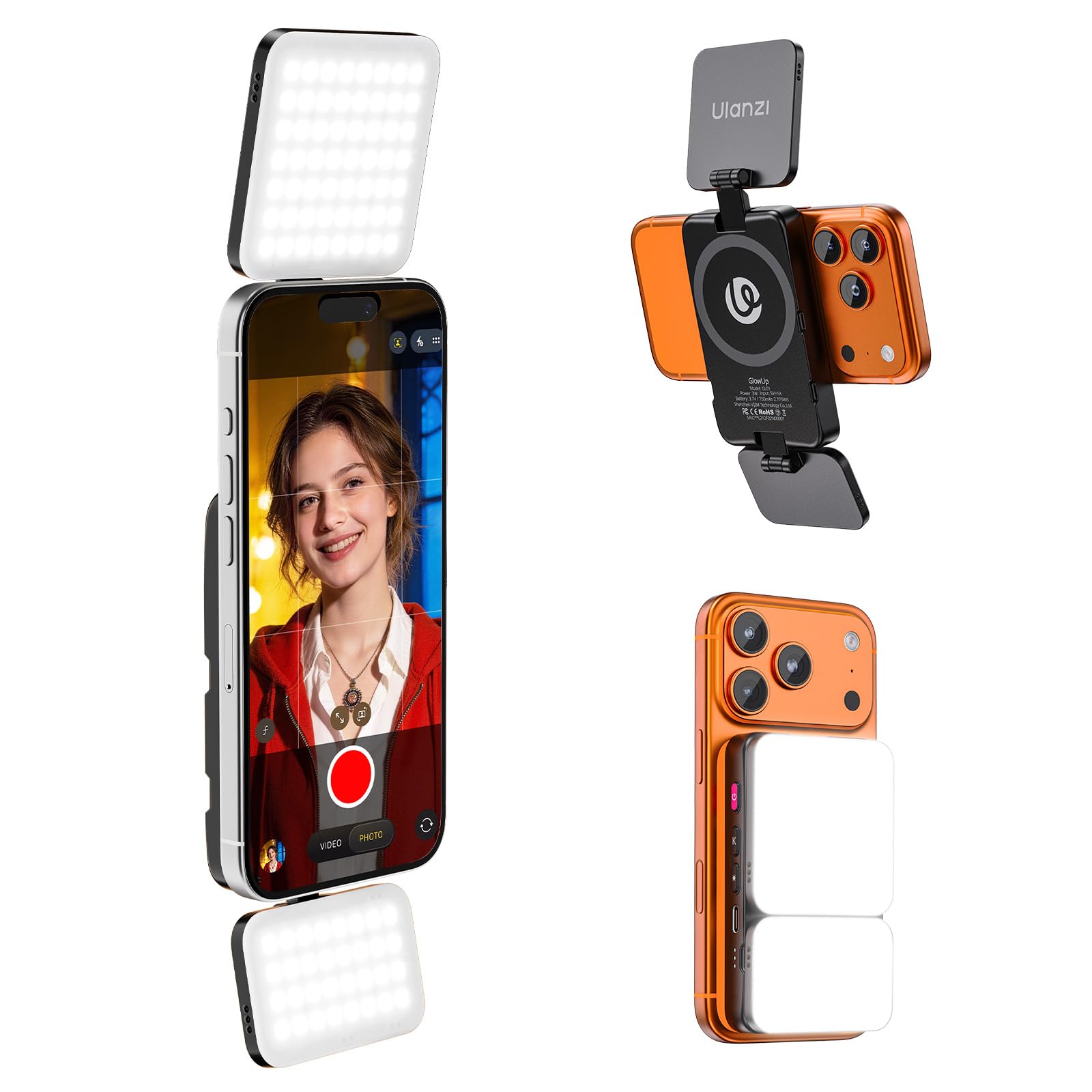 ULANZI GL01 Magnetic Selfie Light for iPhone, Magnetic LED Mobile Phone Light with Two Square LED Panels, Dimmable Colour Temperature 2500-6500K for iPhone 17, 16, 15 and Samsung-image-16