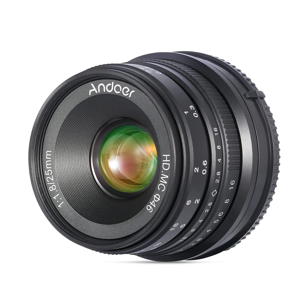 Andoer 25 mm F1.8 APS-C obiektyw do aparatu z ręczną regulacją ostrości do aparatów Sony E-Mount A7III/A9/NEX 3 N/NEX 5 5T 5R/NEX 6 7/A5000/A5100/A6500/A6400/A6300/ A6100/A6100/A66400/A6300/