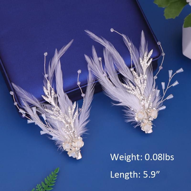 2PCS Feather Hair Clips for Women Girl Vintage White Feather Hair Piece Swan Accessories Bridal Wedding Fascinator Hair Clips Barrettes - Image 2