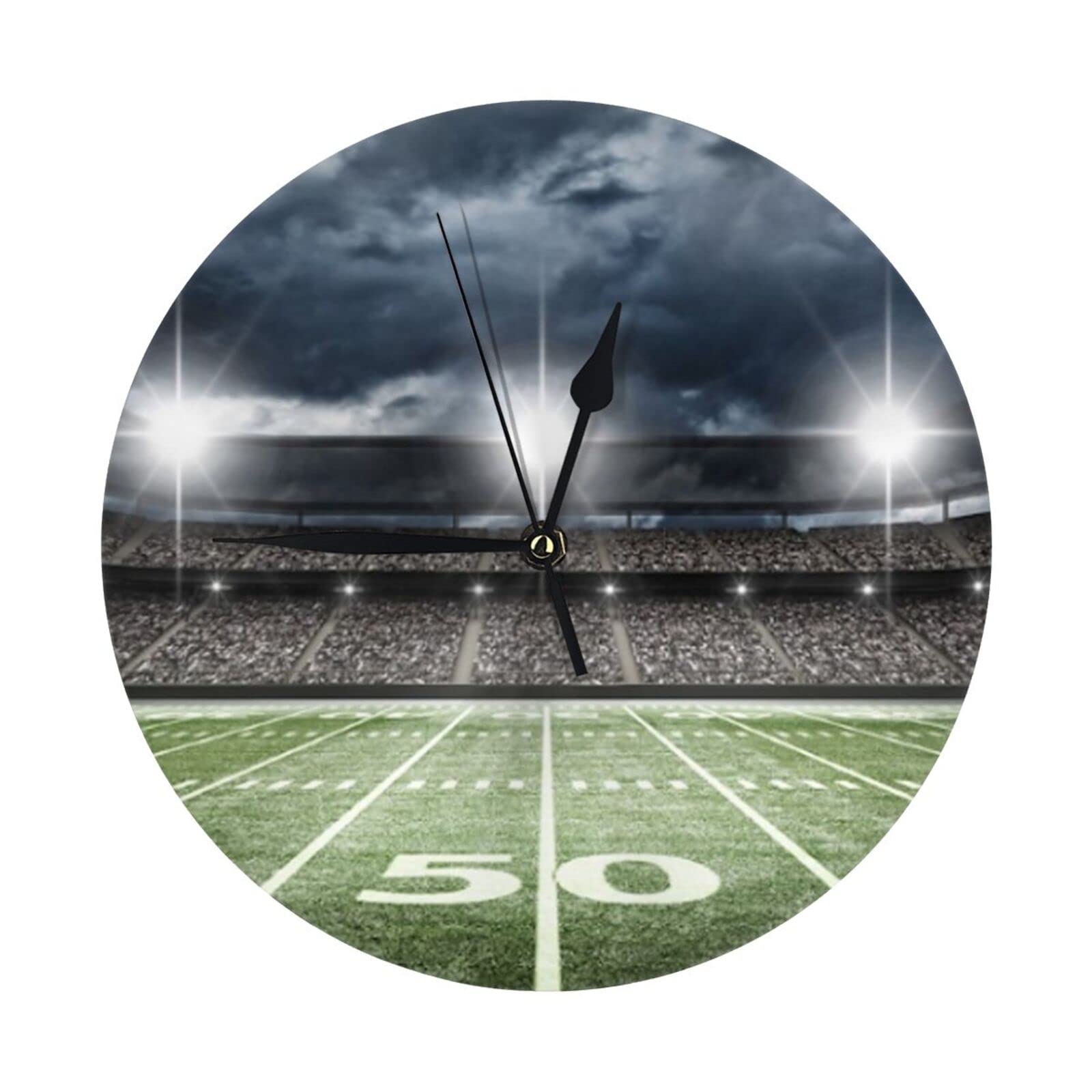 ASEELO Stadium Football Satdium Field Light Night Wall Clock,Silent Wall Clocks,Round Wall Clock10in, for Living Room, Bedroom, Kitchen Decoration.