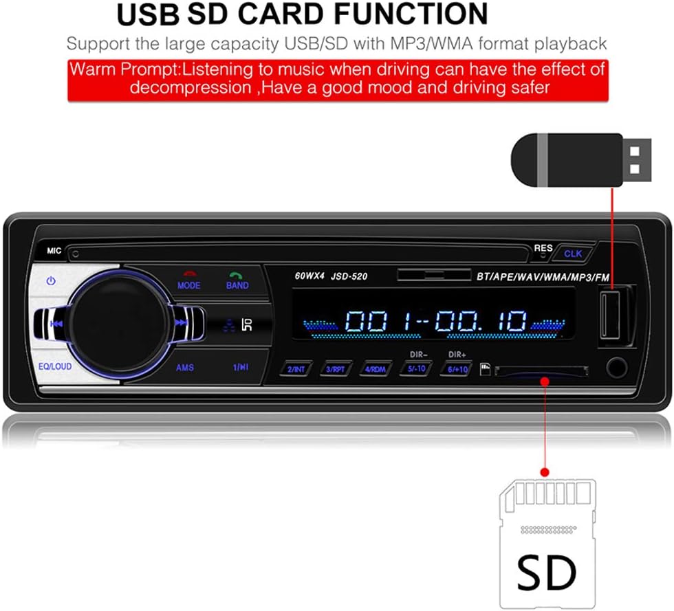 PolarLander Car Radio Audio USB/SD/MP3 Player Receiver Bluetooth Hands-Free with Remote Control Black 1 Din