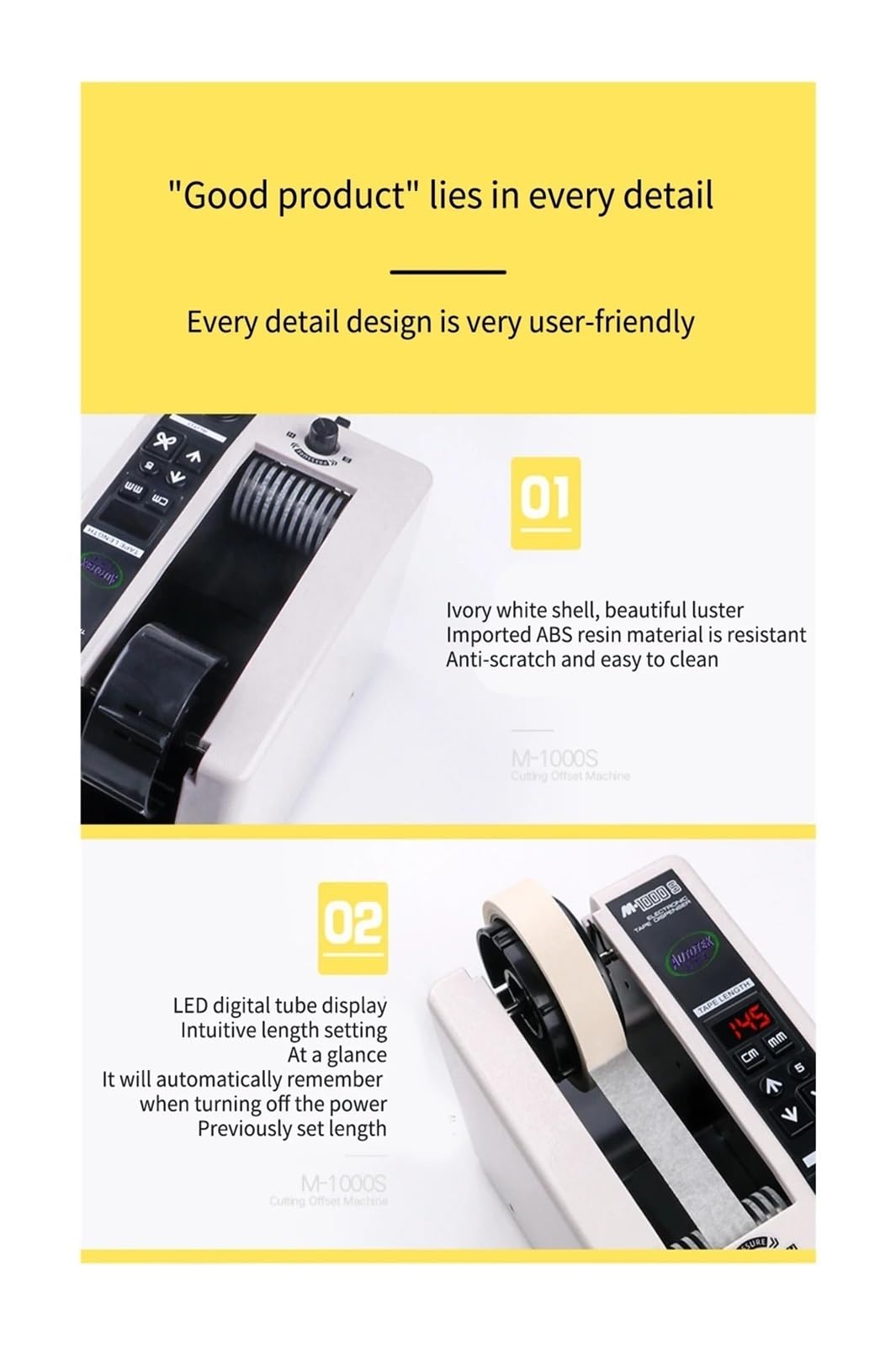 Distributore di nastro adesivo, M-1000S Distributore automatico di nastro biadesivo/Distributore da imballaggio/Distributore elettronico a carosello per spedizioni, scuole